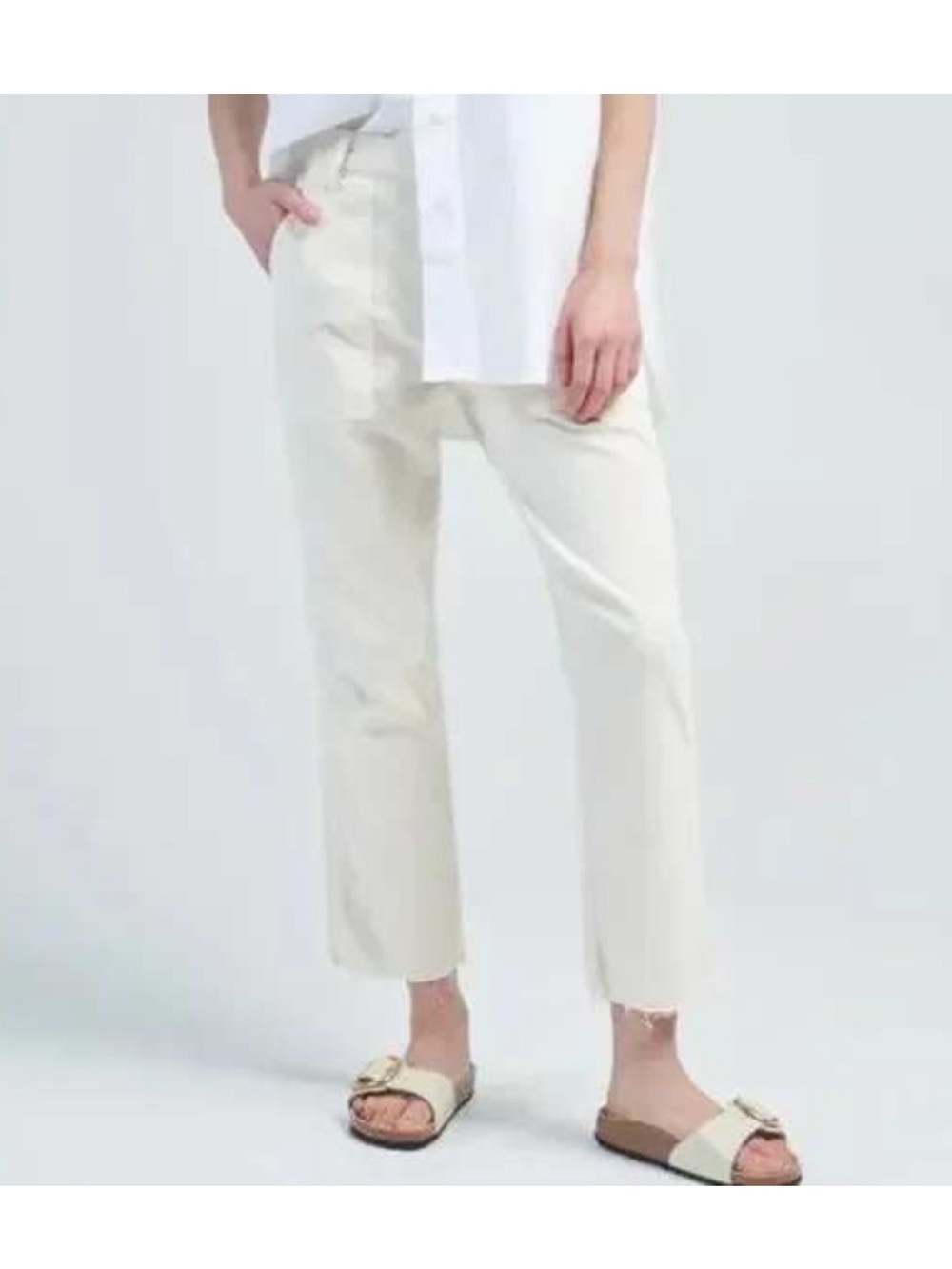 AMO Easy Army Trousers In
Bone Color Straight Leg Raw Hem Women’s 28